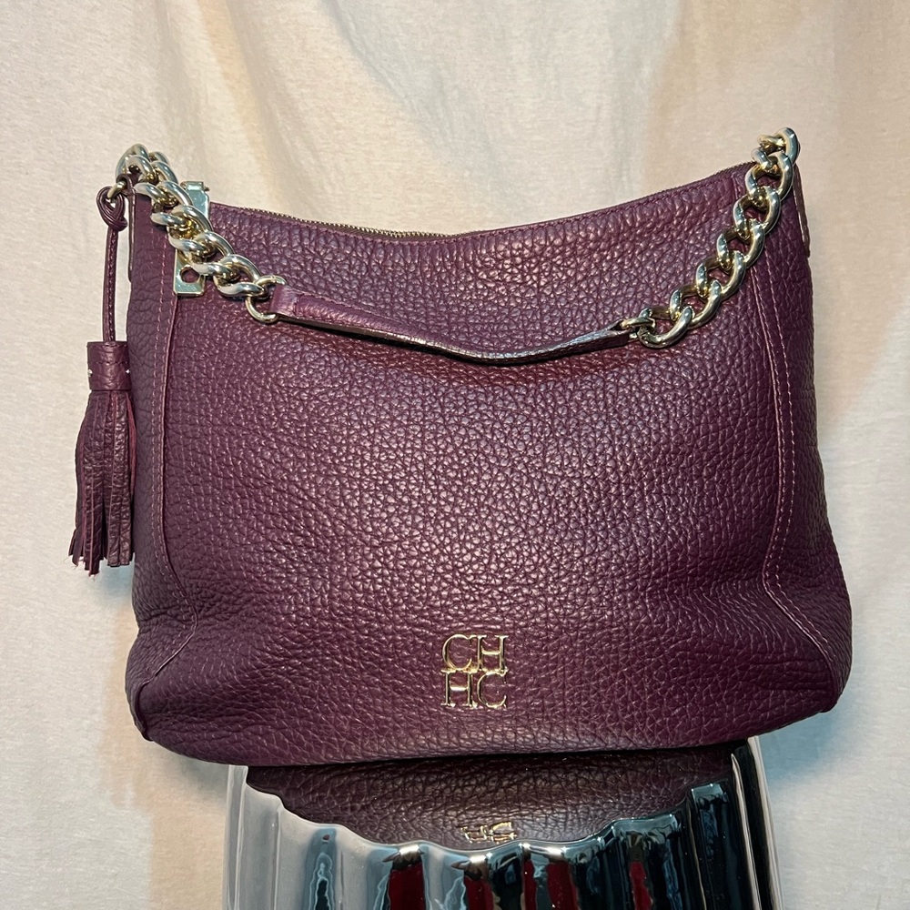 Carolina Herrera Plum Leather Chain Shoulder Bag